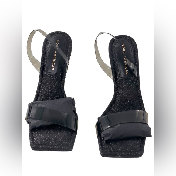 Good American Shoes - NIB Good American Black Glitter Lucite Sling Back w/ Rhinestone Accents 5.5